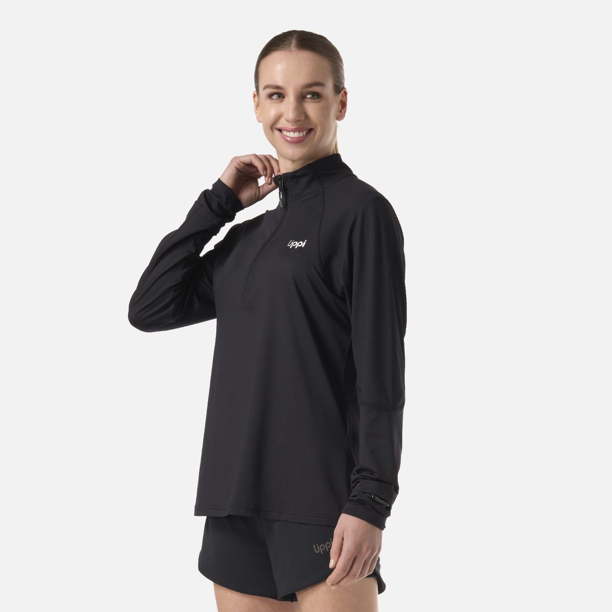 LIPPI - Polerón Mujer Puerto Trucco 1/4 Zip Negro Lippi