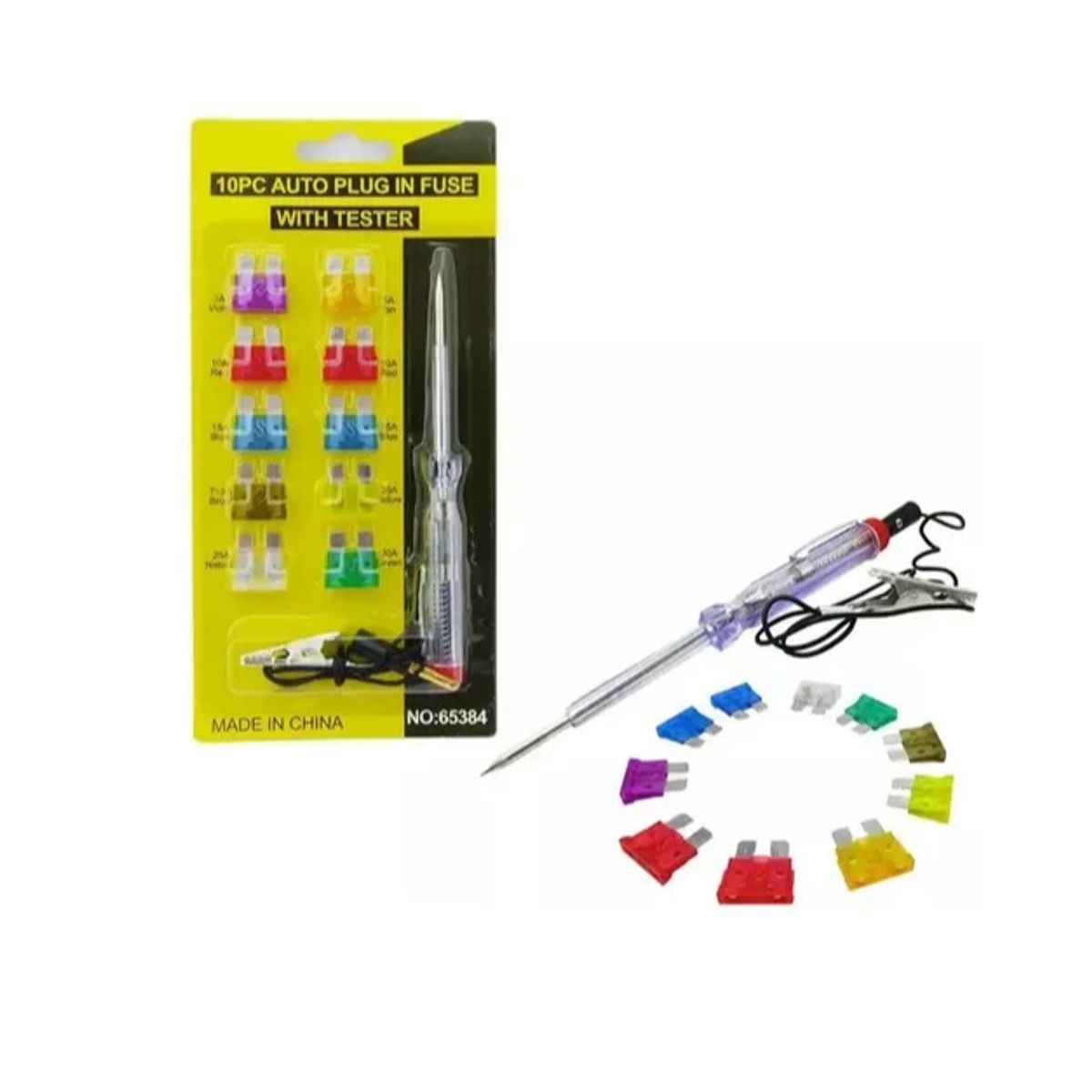 GENERICO - Kit Fusibles Automotriz + Probador De Corriente 11 Piezas