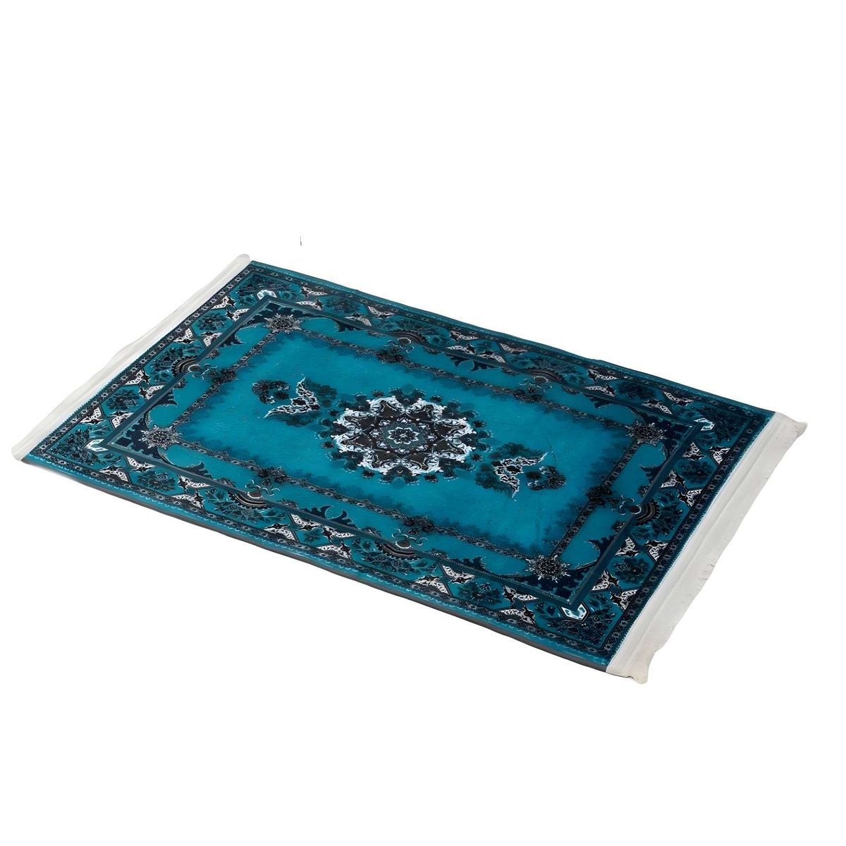 GENERICO - ALFOMBRA DECORATIVA TURQUESA CON FLEQUILLOS 80X120