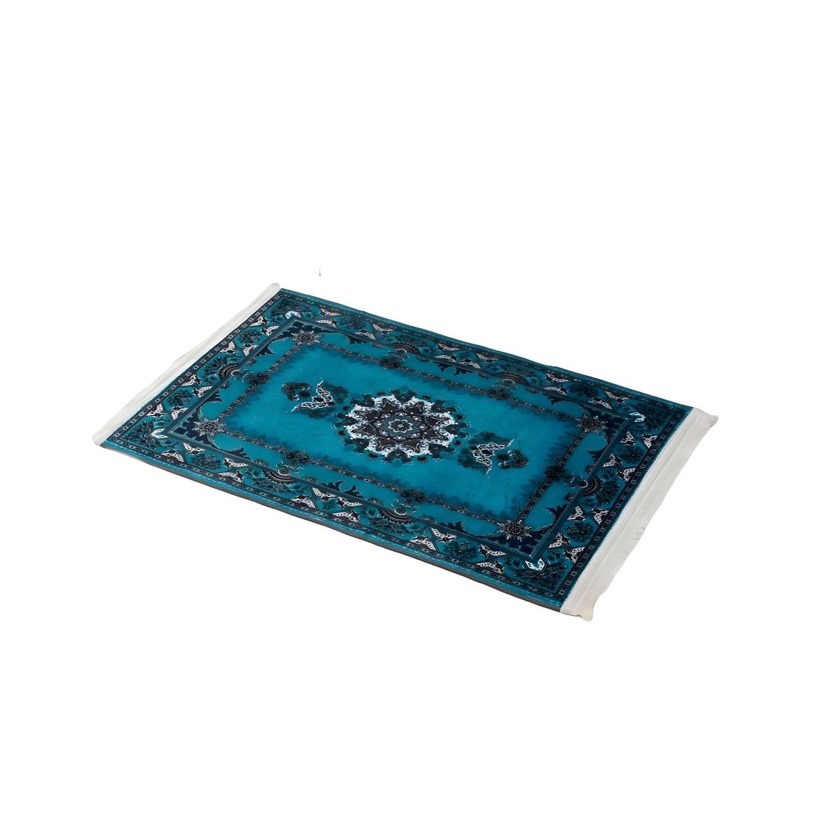 GENERICO - ALFOMBRA DECORATIVA TURQUESA CON FLEQUILLOS 80X120