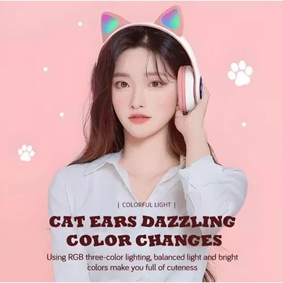 Imagen 2 del producto Audífonos Gamer Inalámbricos Orejas Cat Negro Con Luz Led