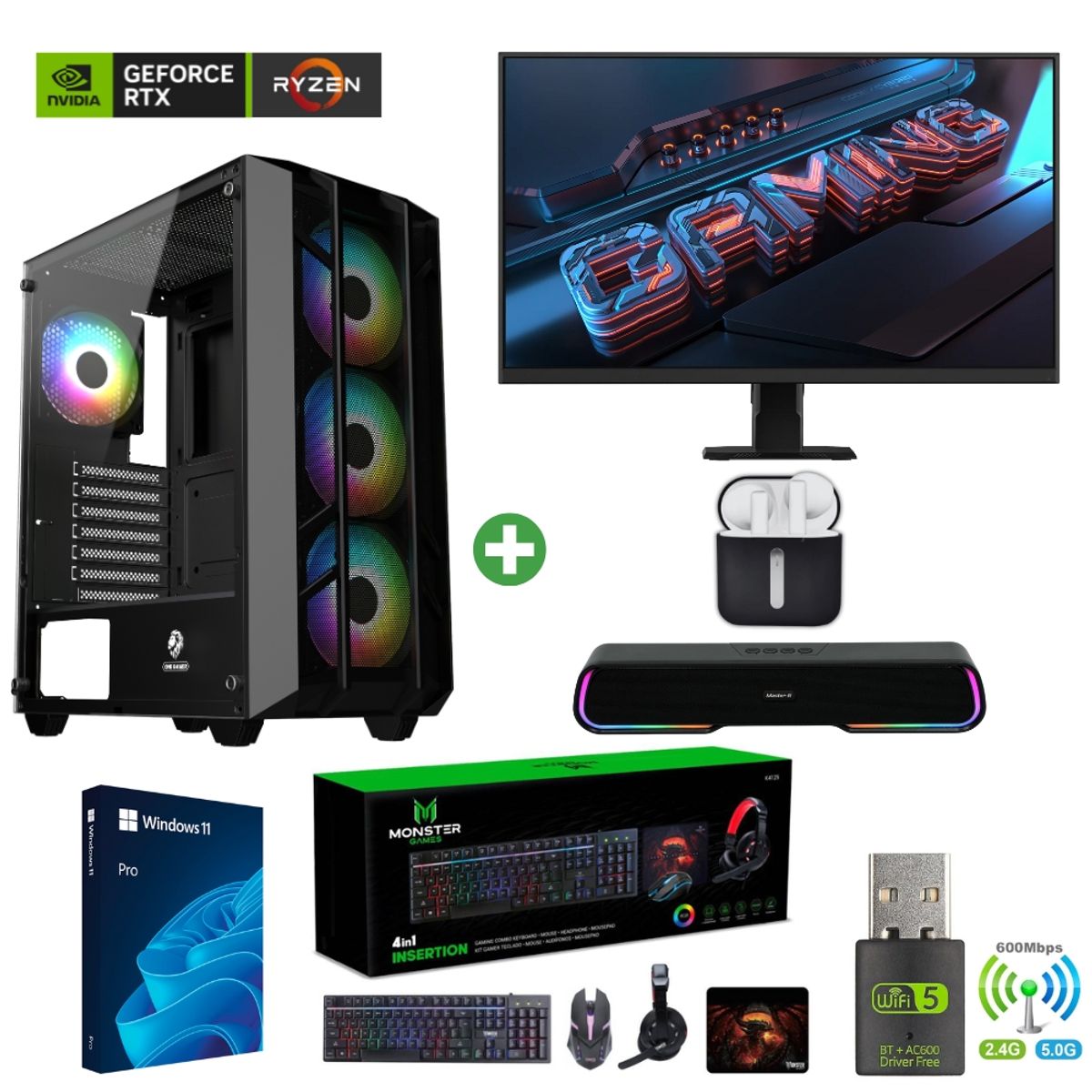 AMD CORP - Pc Gamer AMD 7 5700X - 32GB - RTX 5060TI - 2TB (Parlante + Monitor 27" + HP) PRO