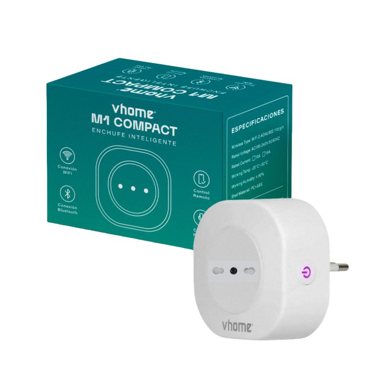 VHOME - Enchufe Wifi Vhome M1 Compact con Toma 16A + Adaptador