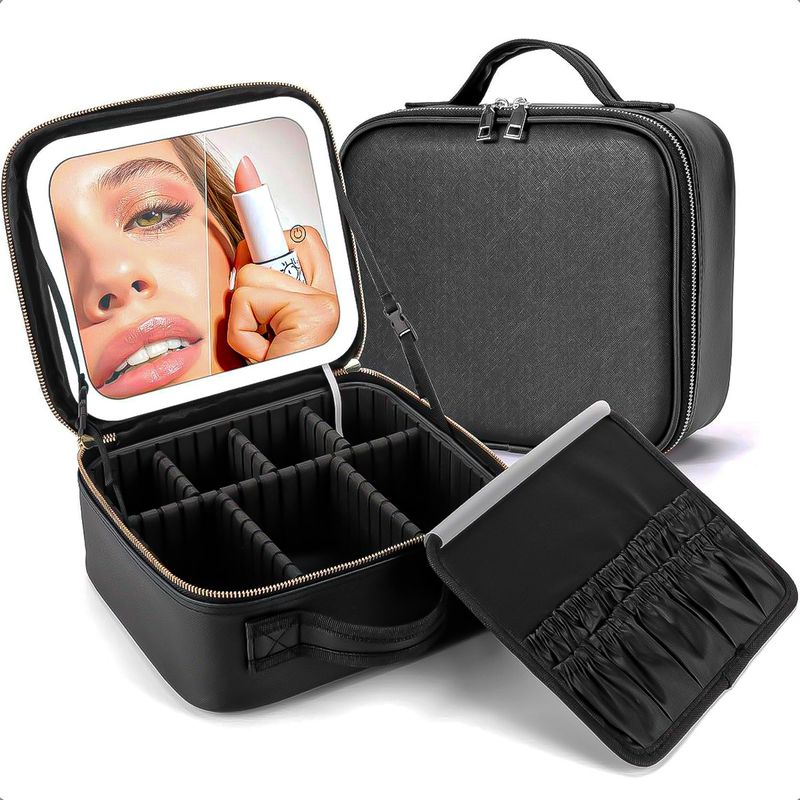 GENERICO - Cosmetiquero Con Espejo Organizador Led Cosmeticos Maleta