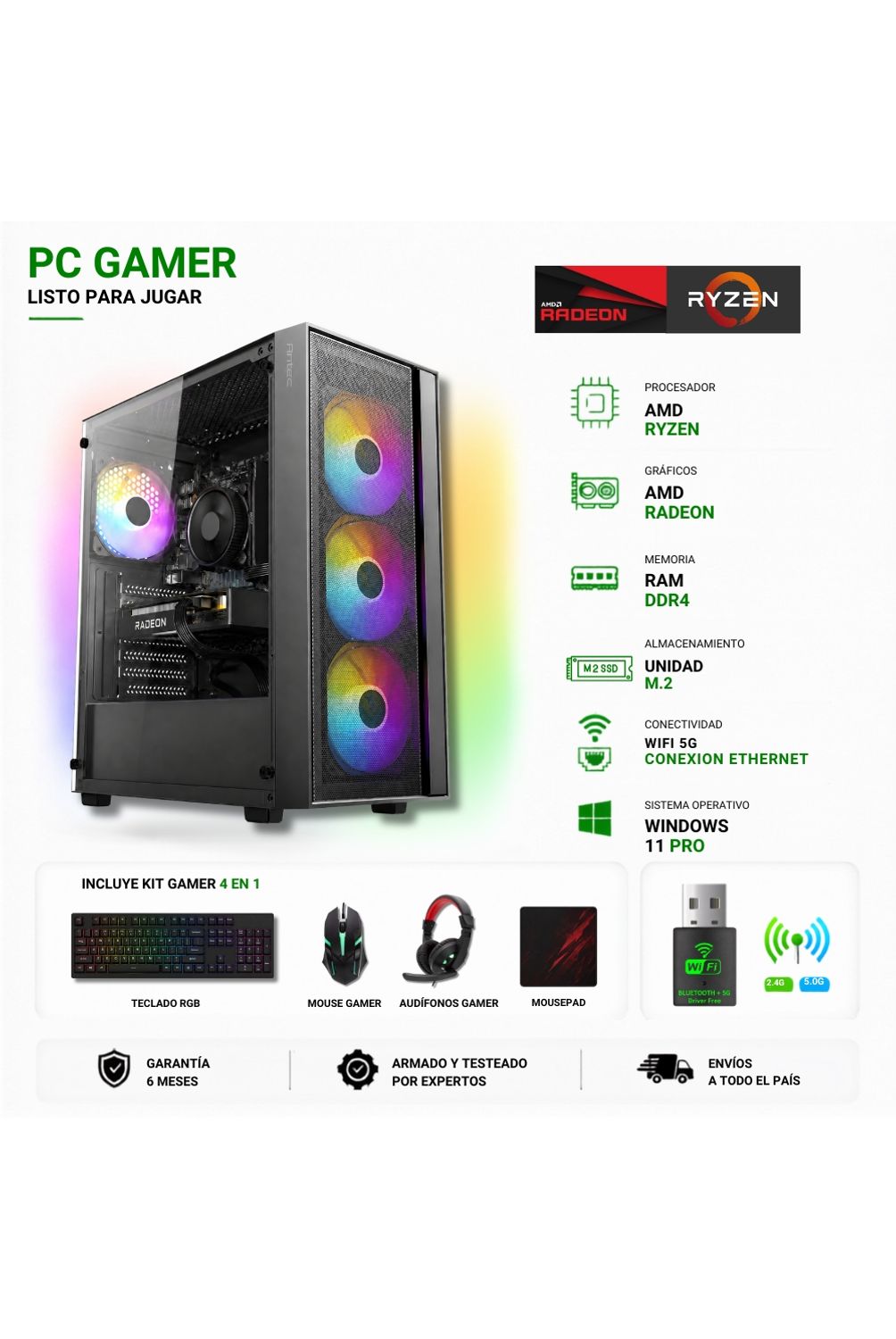 AMD CORP Pc Gamer AMD Ryzen 7 5700X - 16GB RAM - RX 9060XT - 1TB