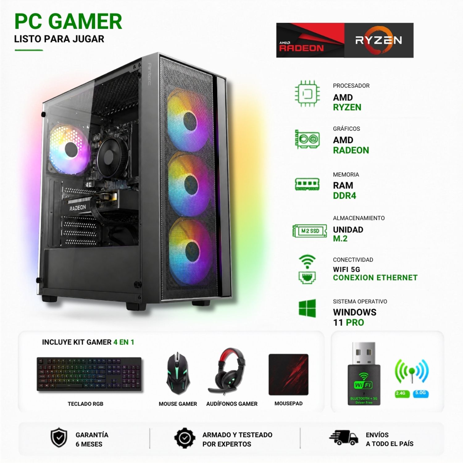 AMD CORP Pc Gamer AMD Ryzen 7 5700X - 16GB RAM - RX 9060XT - 1TB