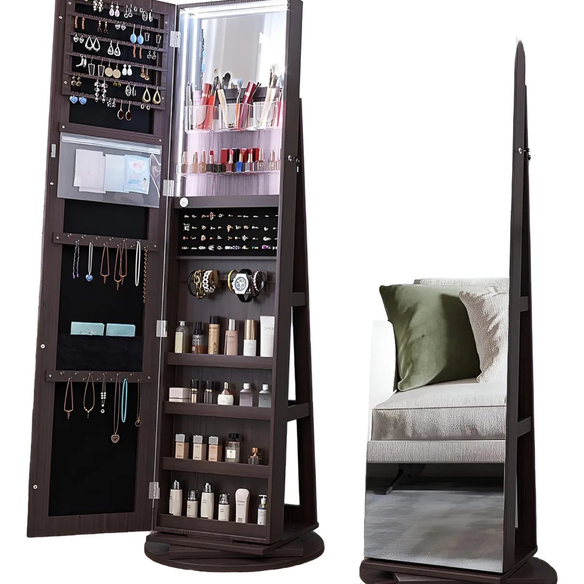 RAGNAR - Joyero Con Espejo Organizador De Cosméticos Giratorio