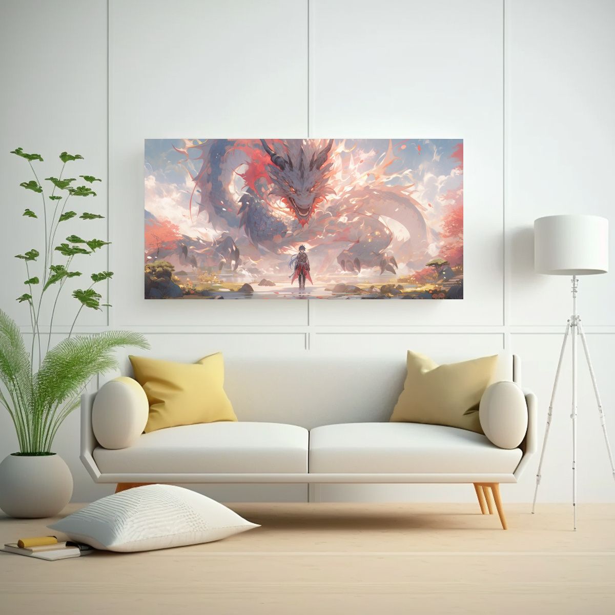 GENERICO - Pintura En Bastidor Estilo Dragón Colorido En 140x70 Cm