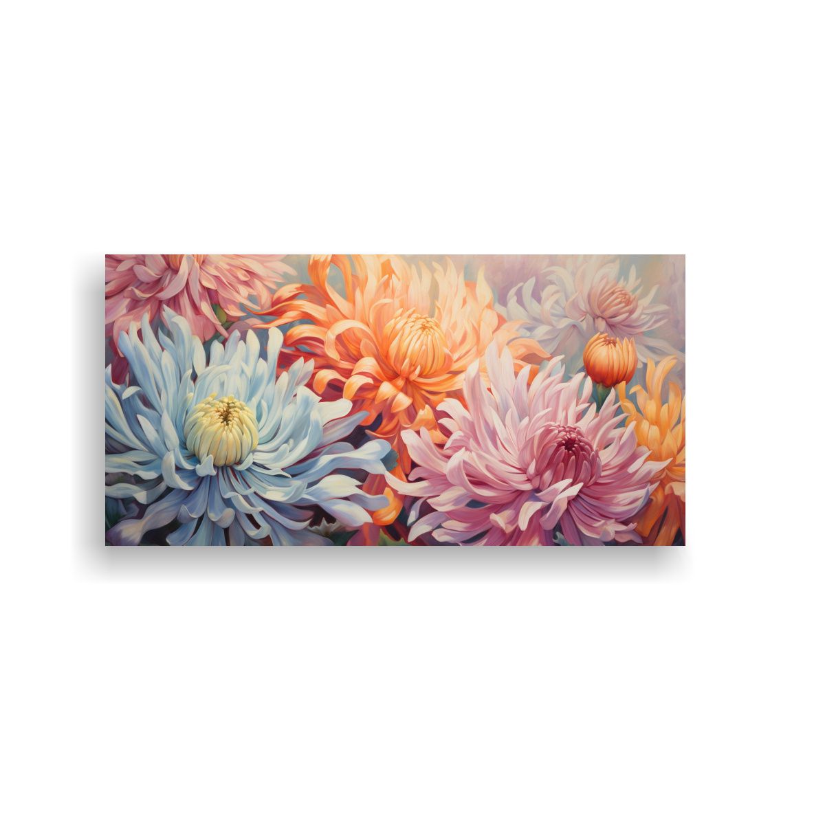 GENERICO - Pintura Abstracta De Crisantemos En Tela Obra 120x60 Cm