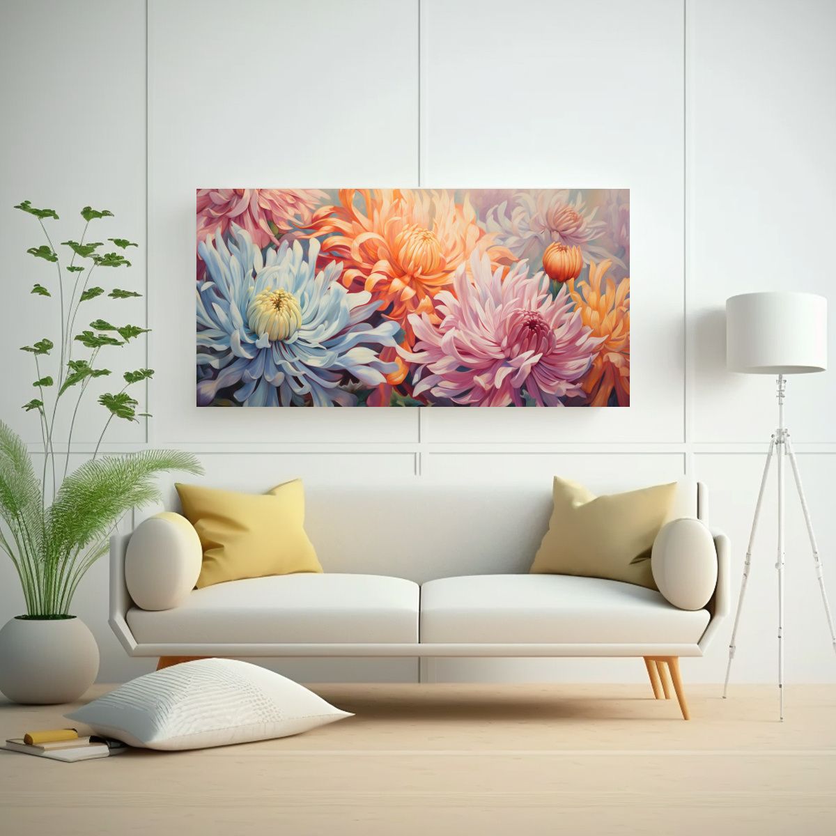 GENERICO - Pintura Abstracta De Crisantemos En Tela Obra 120x60 Cm