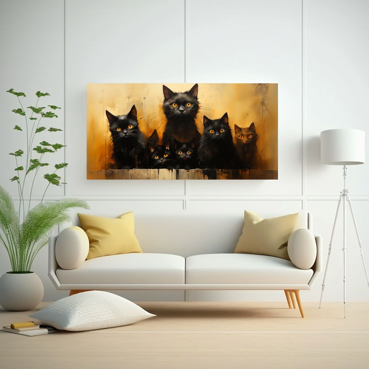 GENERICO - Pinturas De Decoración Gatos Negros En Una Pila 140x70 Cm