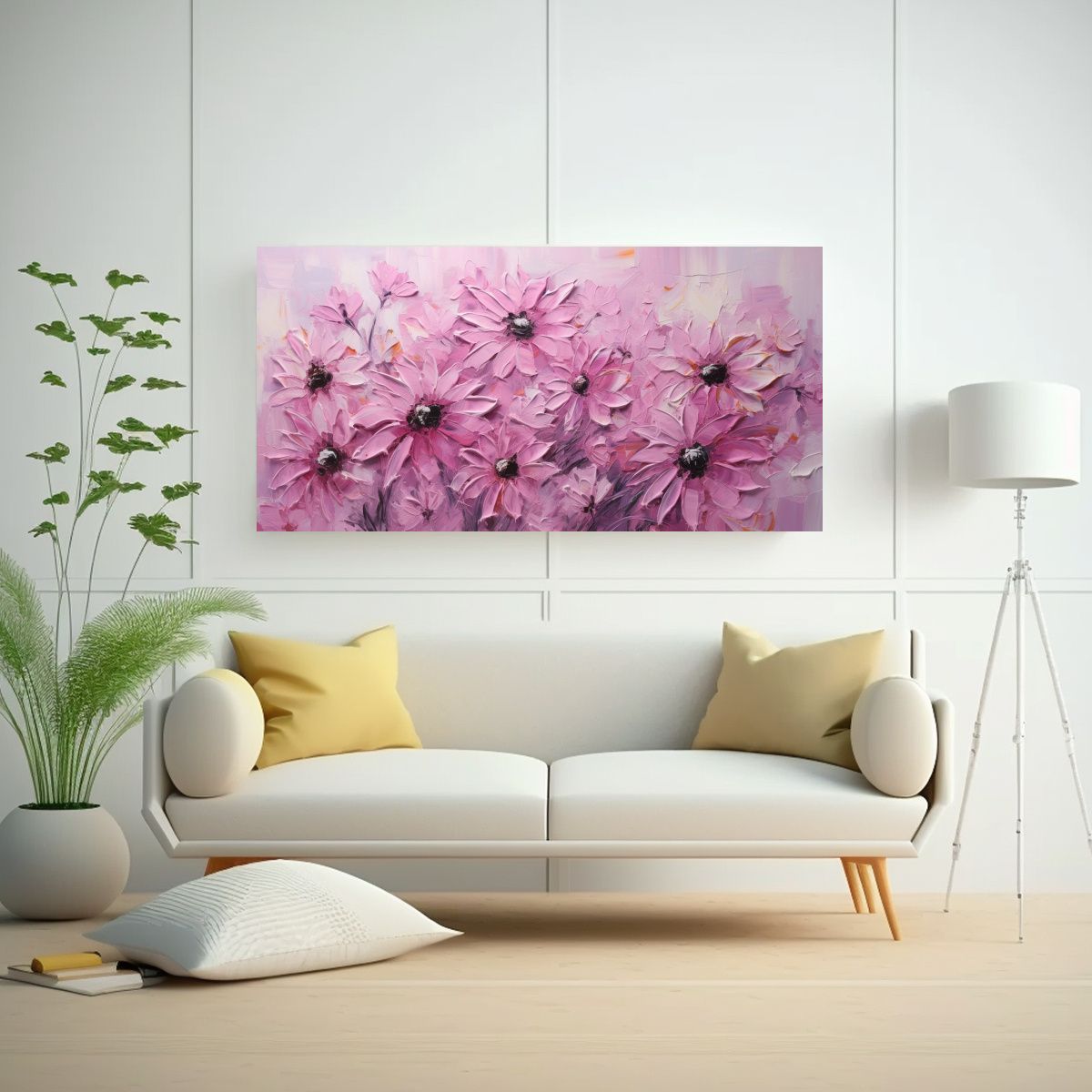 GENERICO - Pintura Acuarela Flores De Girasol Rosa En Lienzo 120x60 Cm