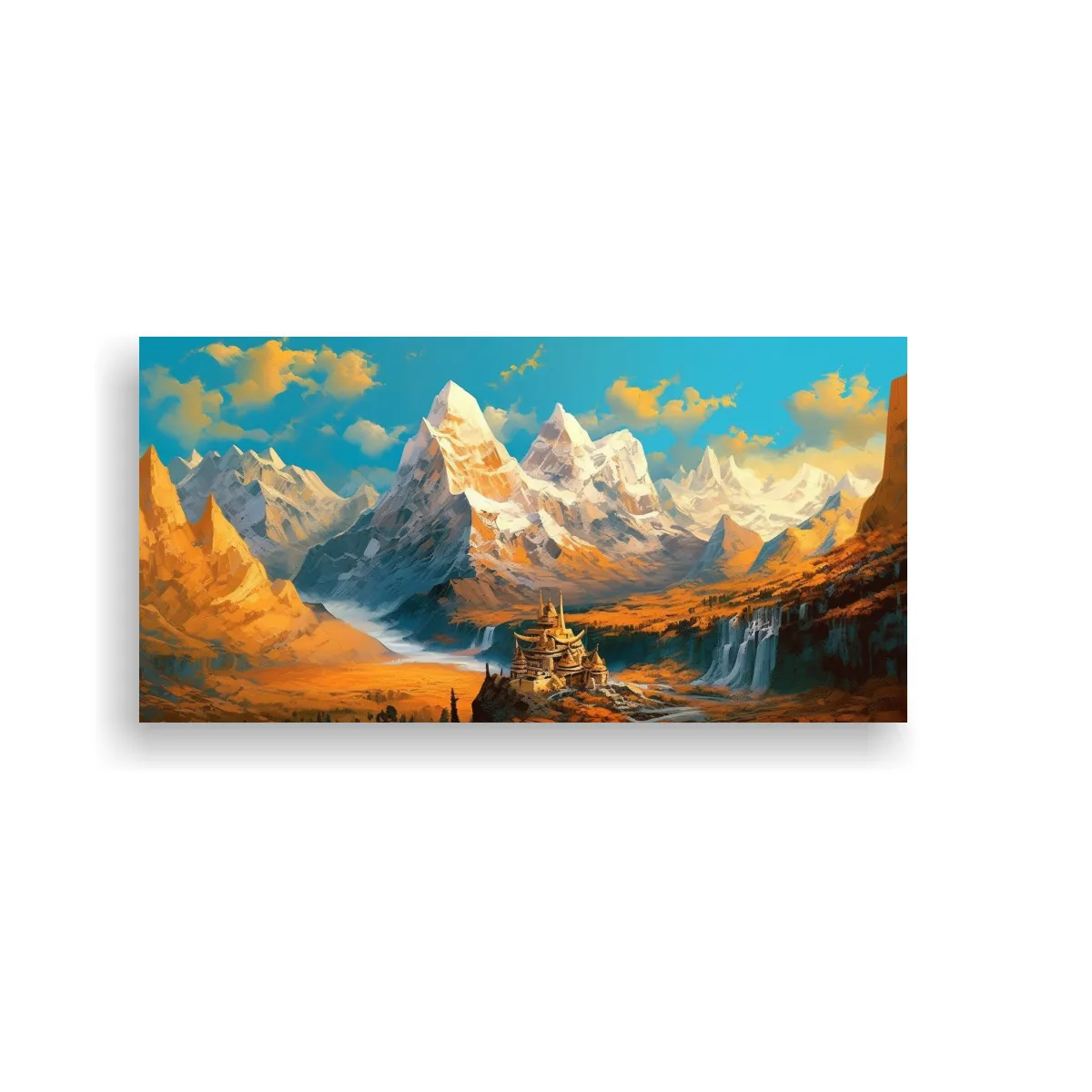 GENERICO - Pintura Amarilla En Lienzo Montaña China 140x70 Cm