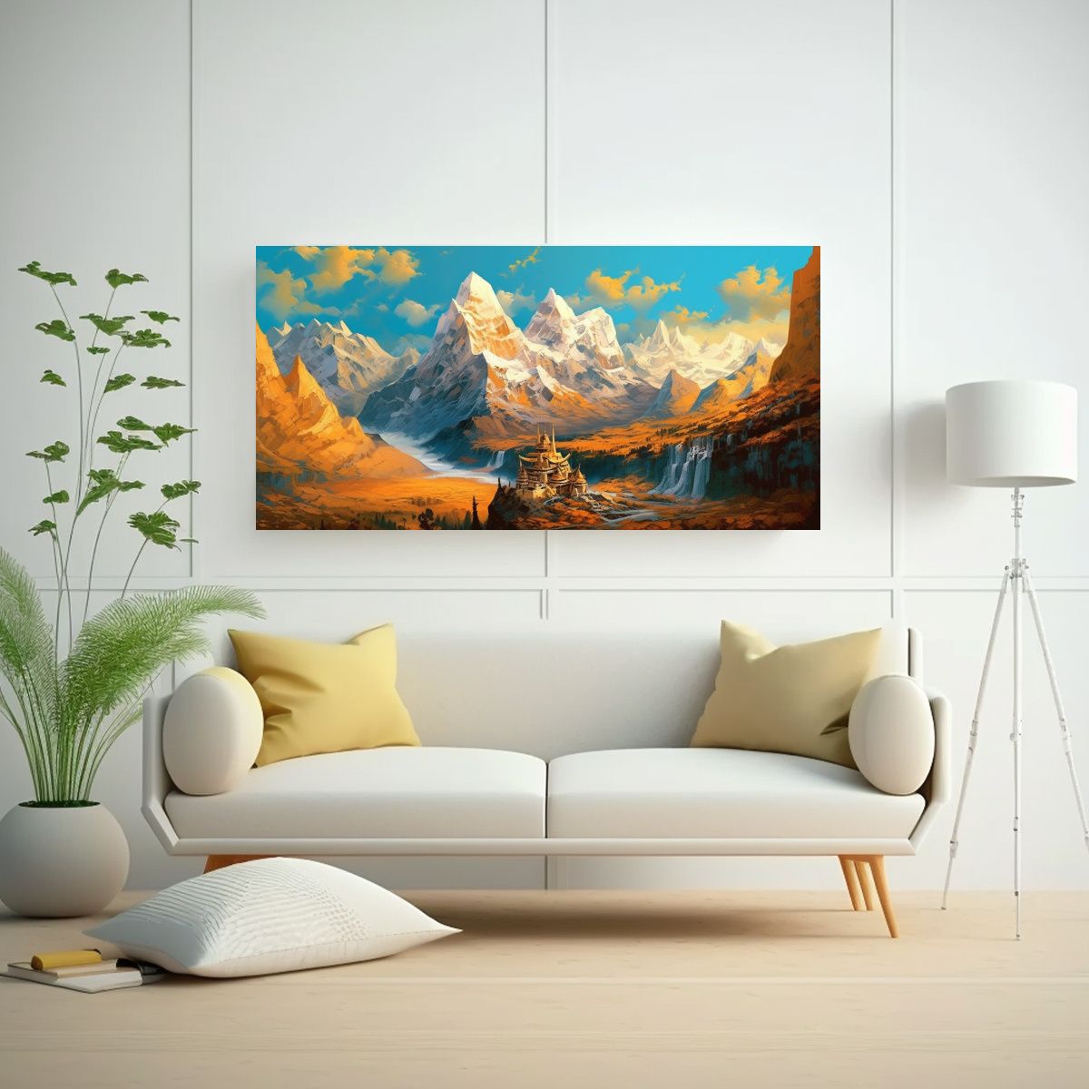 GENERICO - Pintura Amarilla En Lienzo Montaña China 140x70 Cm