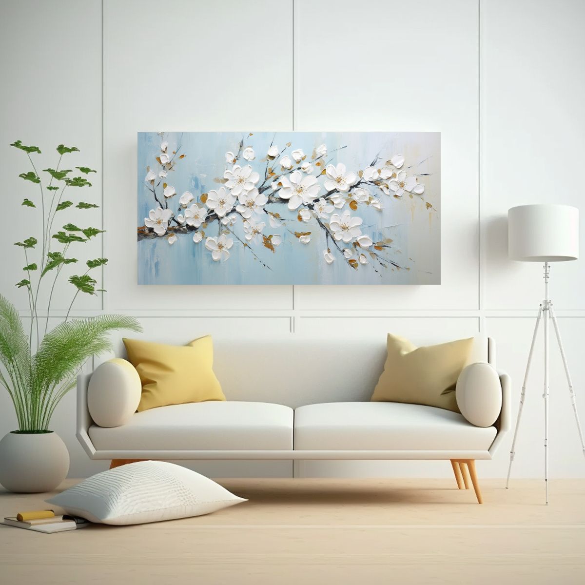 GENERICO - Cuadro Horizontal De Cerezo En Flor En Blanco 140x70 Cm