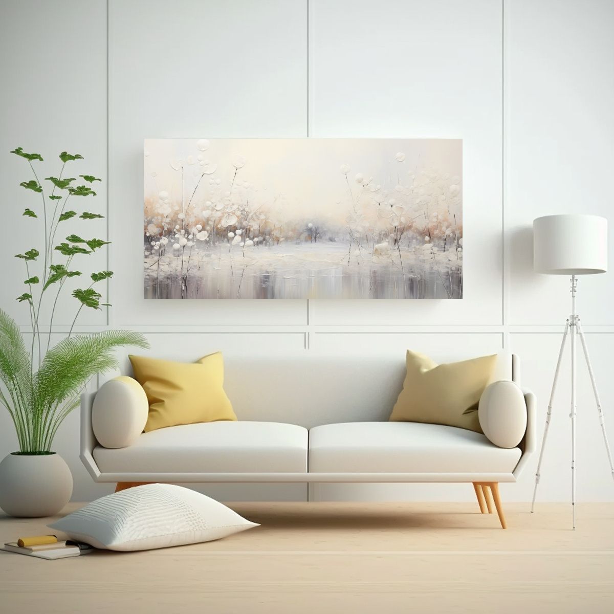 GENERICO - Paisaje Abstracto Colorido Con Blanco Arte 140x70 Cm.