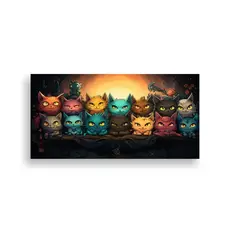 GENERICO - Cuadros De Gatos En Bastidor Mov Estilo Muchos 140x70 Cm.