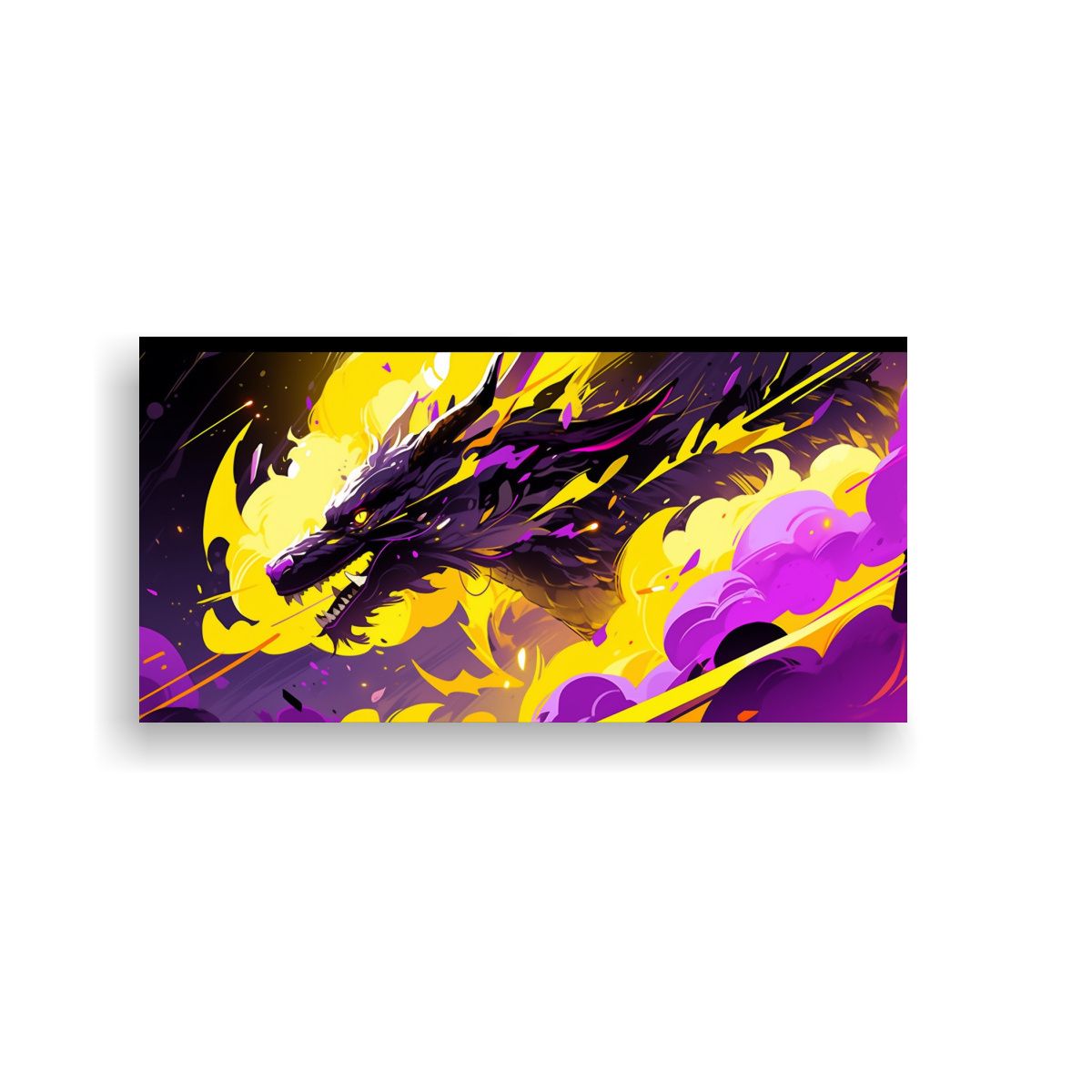 GENERICO - Cuadro Surrealista Dragón En Amarillo Y Morado 120x60 Cm