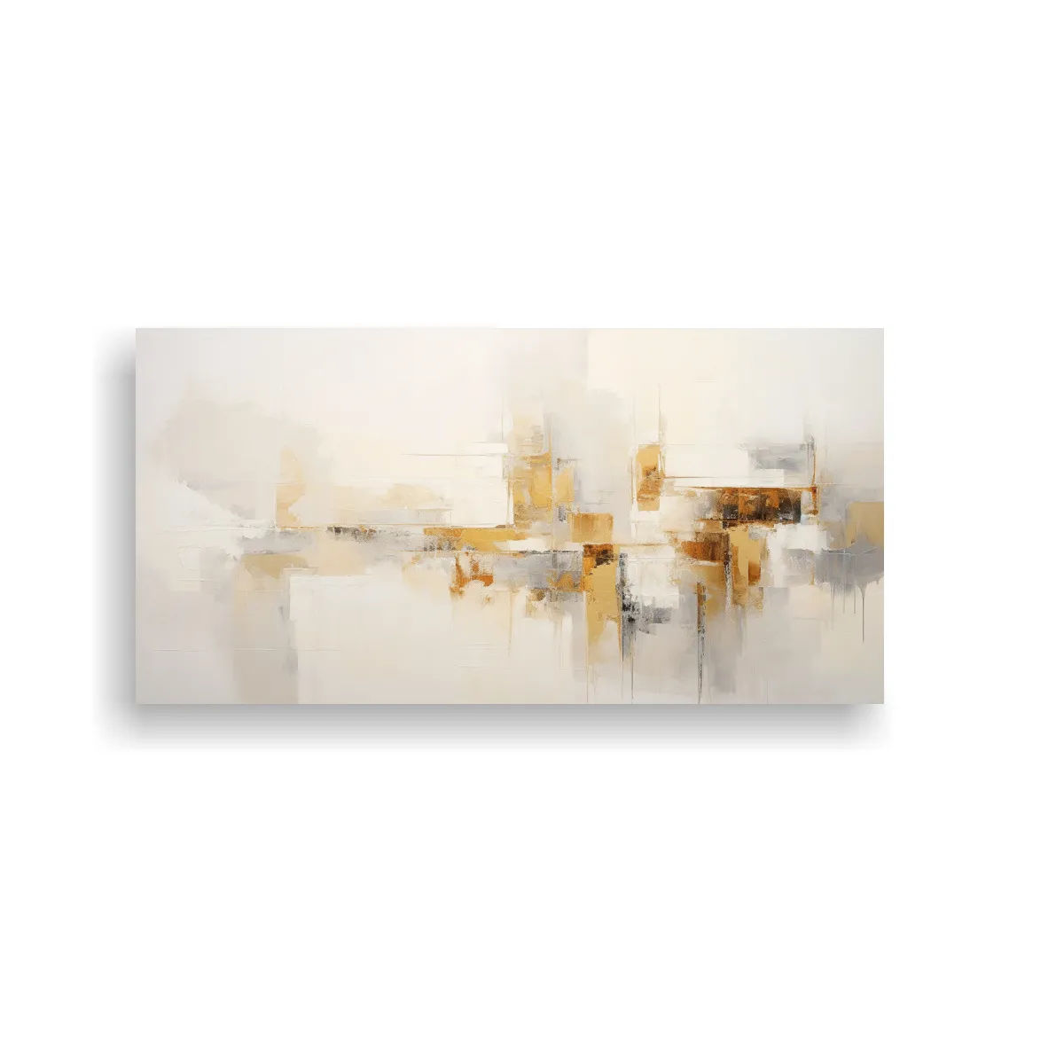GENERICO - Cuadro Abstracto Blanco Y Dorado Para Exposición 140x70 Cm
