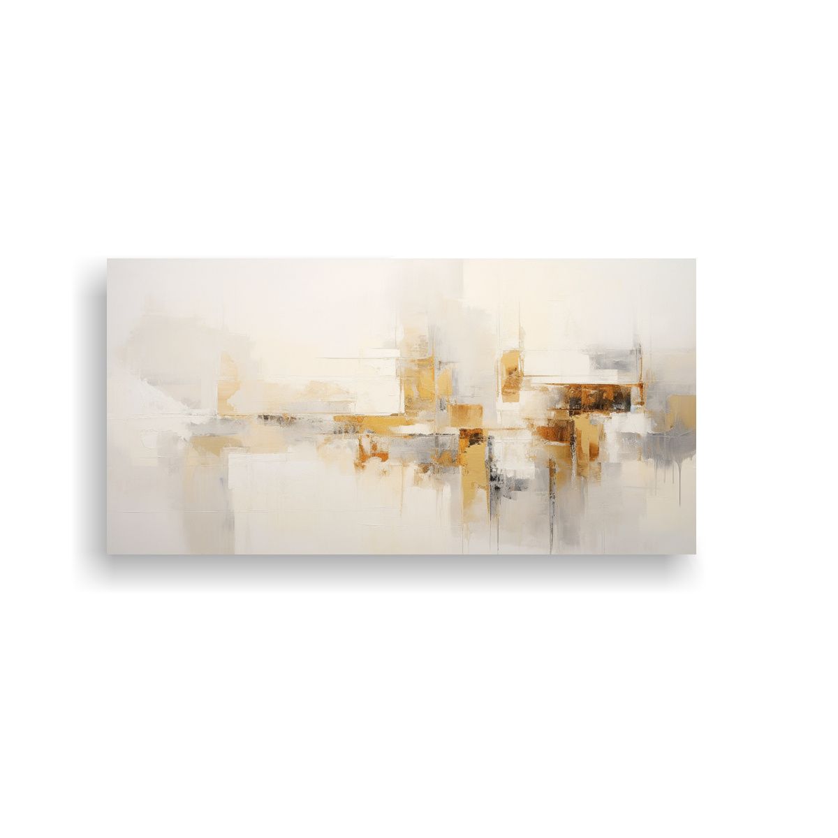 GENERICO - Cuadro Abstracto Blanco Y Dorado Para Exposición 140x70 Cm