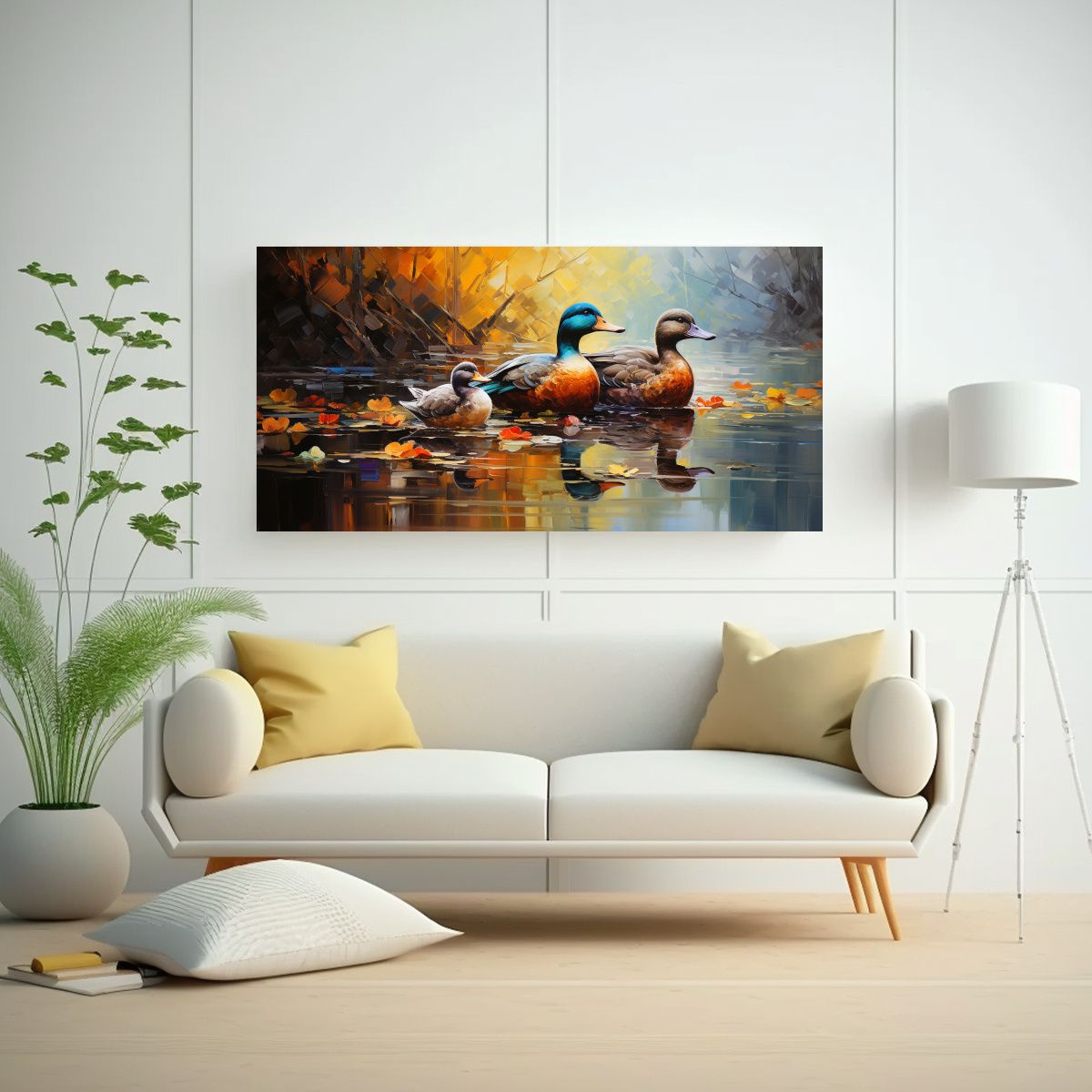 GENERICO - Pintura Al Estilo óleo De Patos En Estilo 120x60 Cm