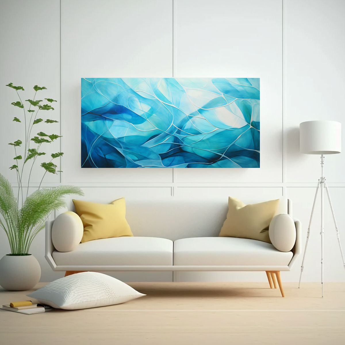 GENERICO - Cuadro Abstracto Azul Turquesa Arte De Pared 140x70 Cm