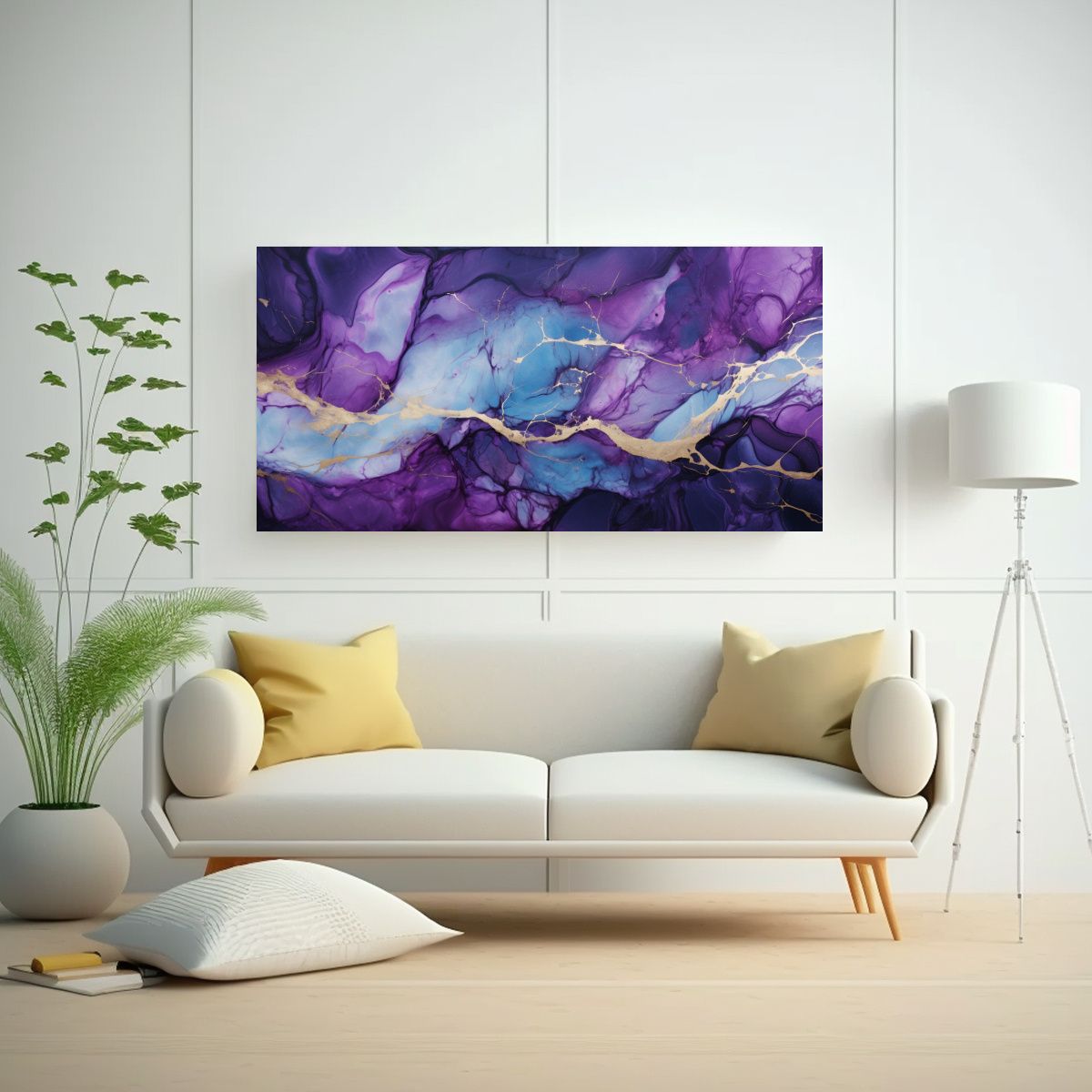 GENERICO - Cuadro Conceptual Luminoso Mármol Azul Y Morado 140x70 Cm