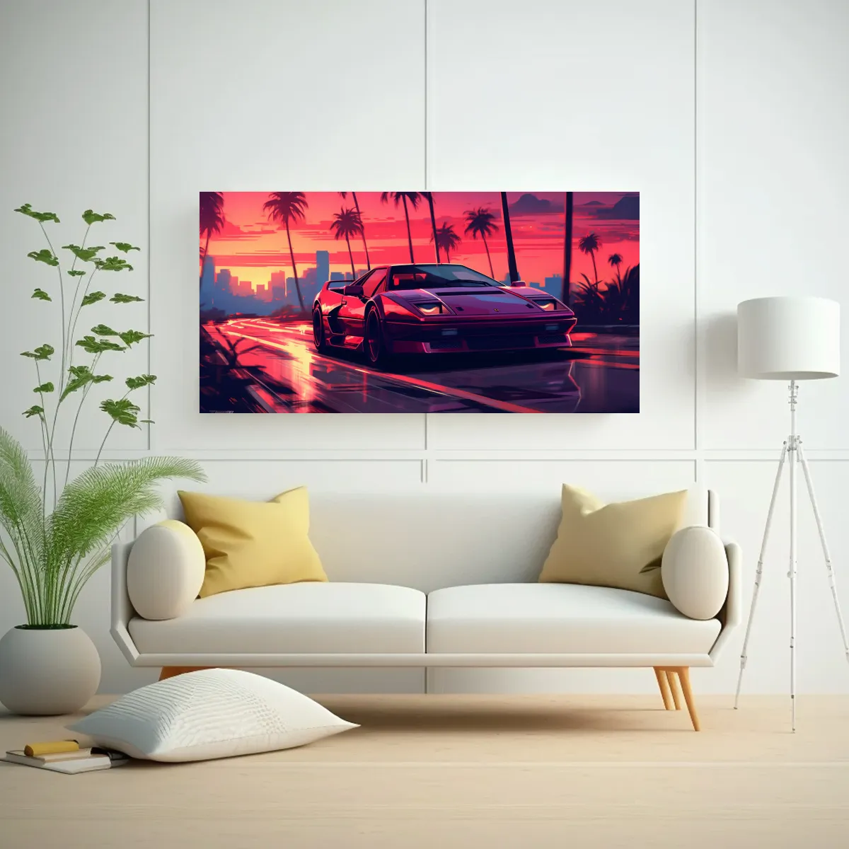 GENERICO - Pintura De Coche Rojo En Carretera Nocturna Al 140x70 Cm