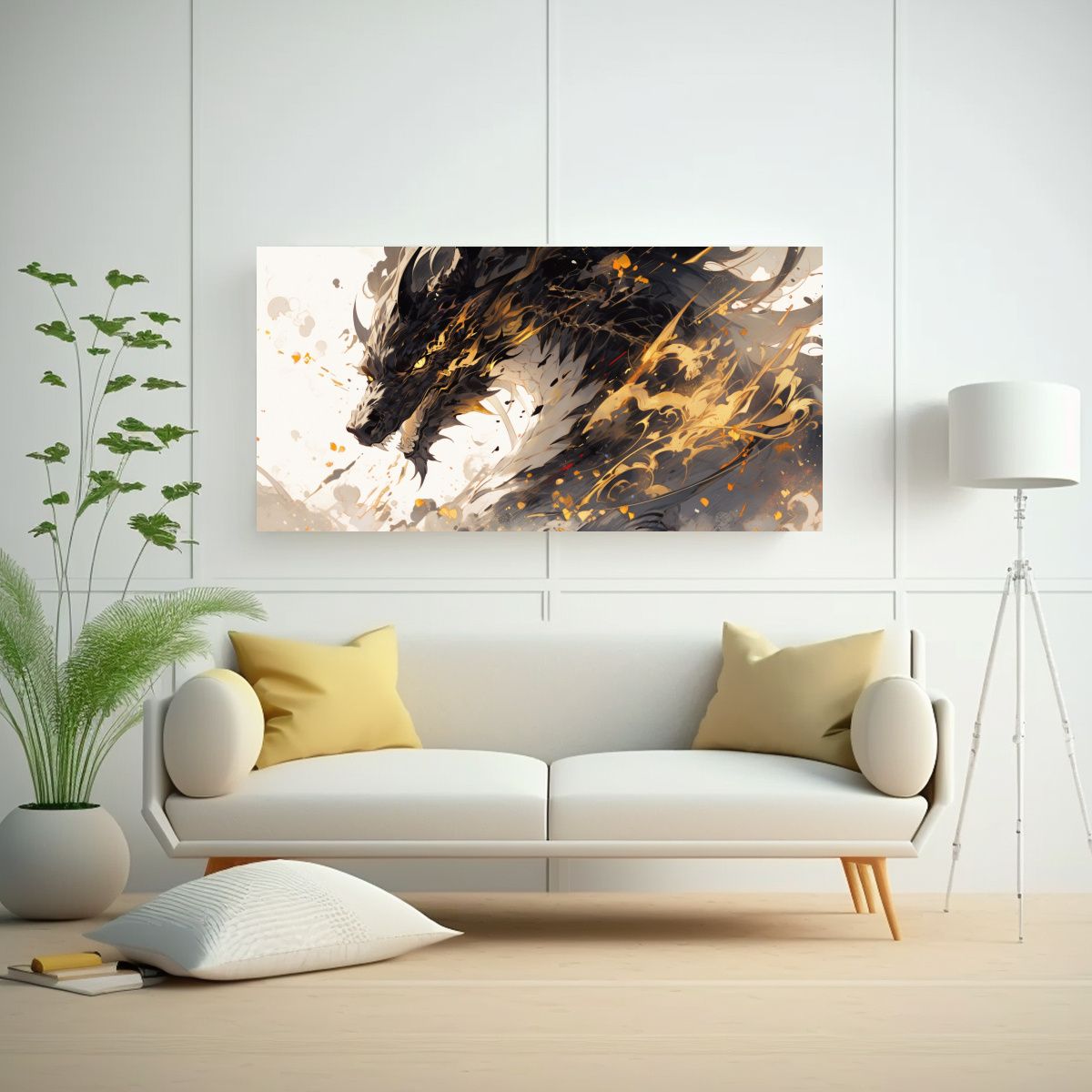 GENERICO - Pintura De Pared Dragón En Acuarelas Y Colores 120x60 Cm.