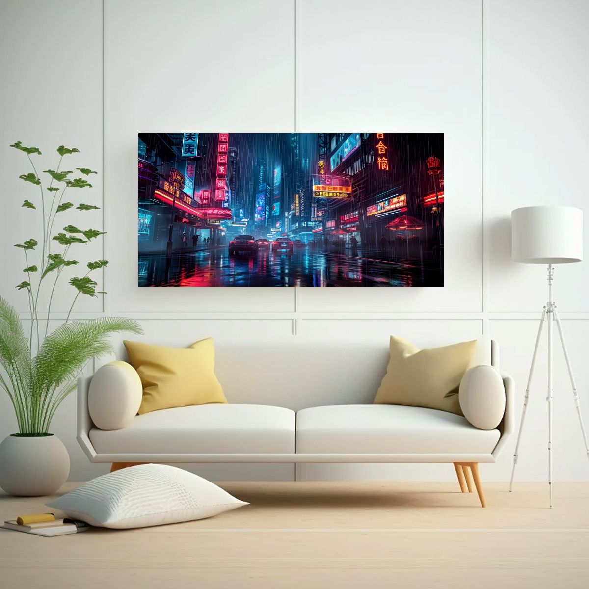 GENERICO - Cuadros Surrealistas Ciudad Scifi Con Letreros 120x60 Cm