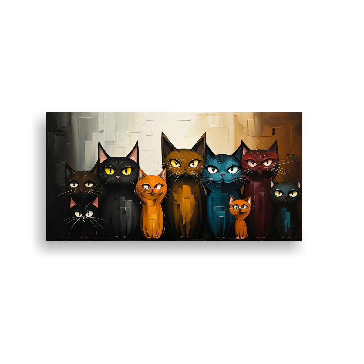 GENERICO - Pintura Decorativa Gatos Enigmáticos Colores 140x70 Cm.