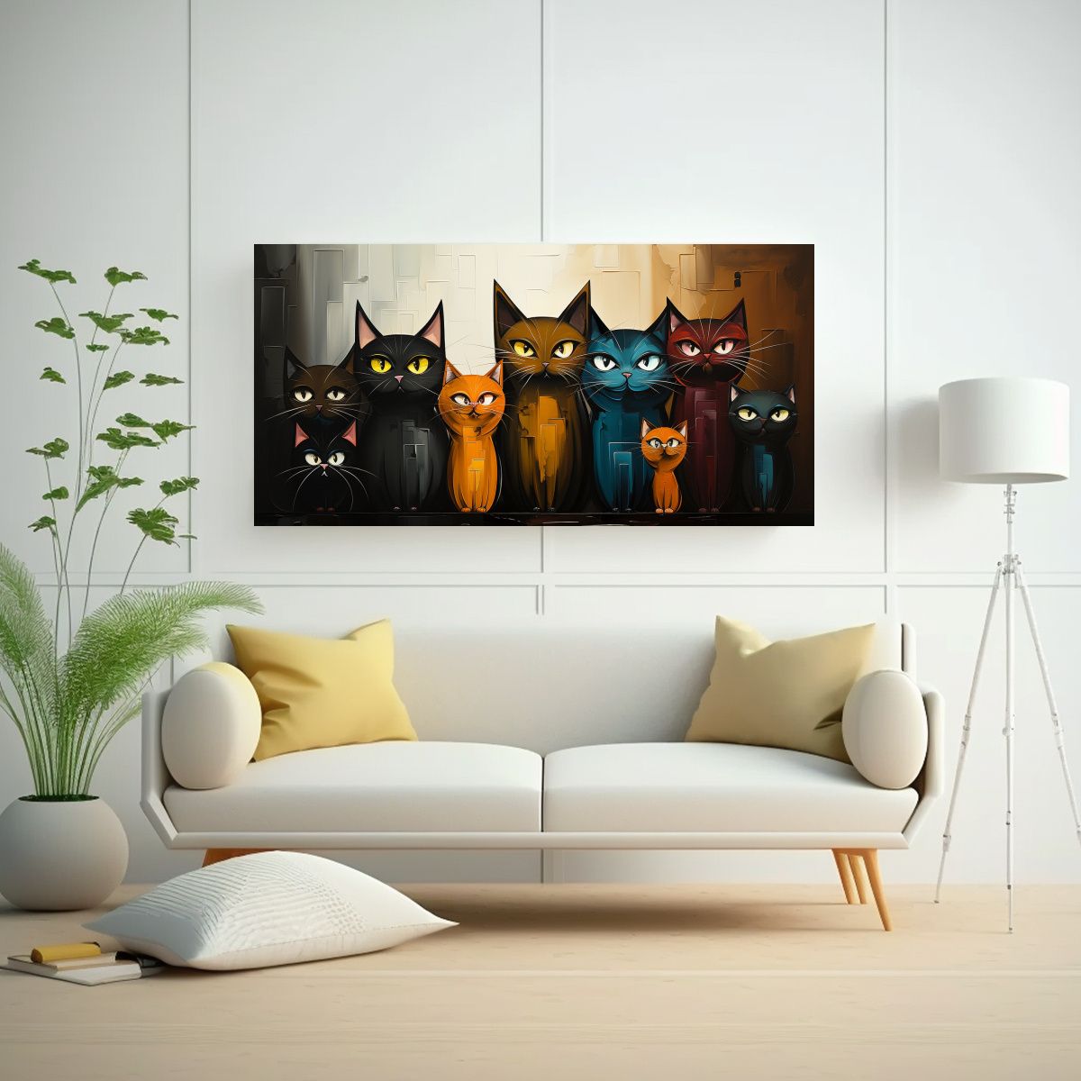 GENERICO - Pintura Decorativa Gatos Enigmáticos Colores 140x70 Cm.