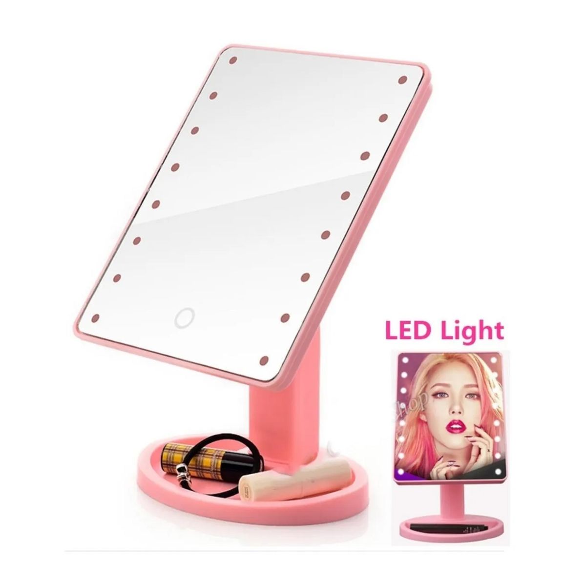 GENERICO - ESPEJO 16 LUZ LED TACTIL MAQUILLAJE USB PORTATIL GIRATORIO