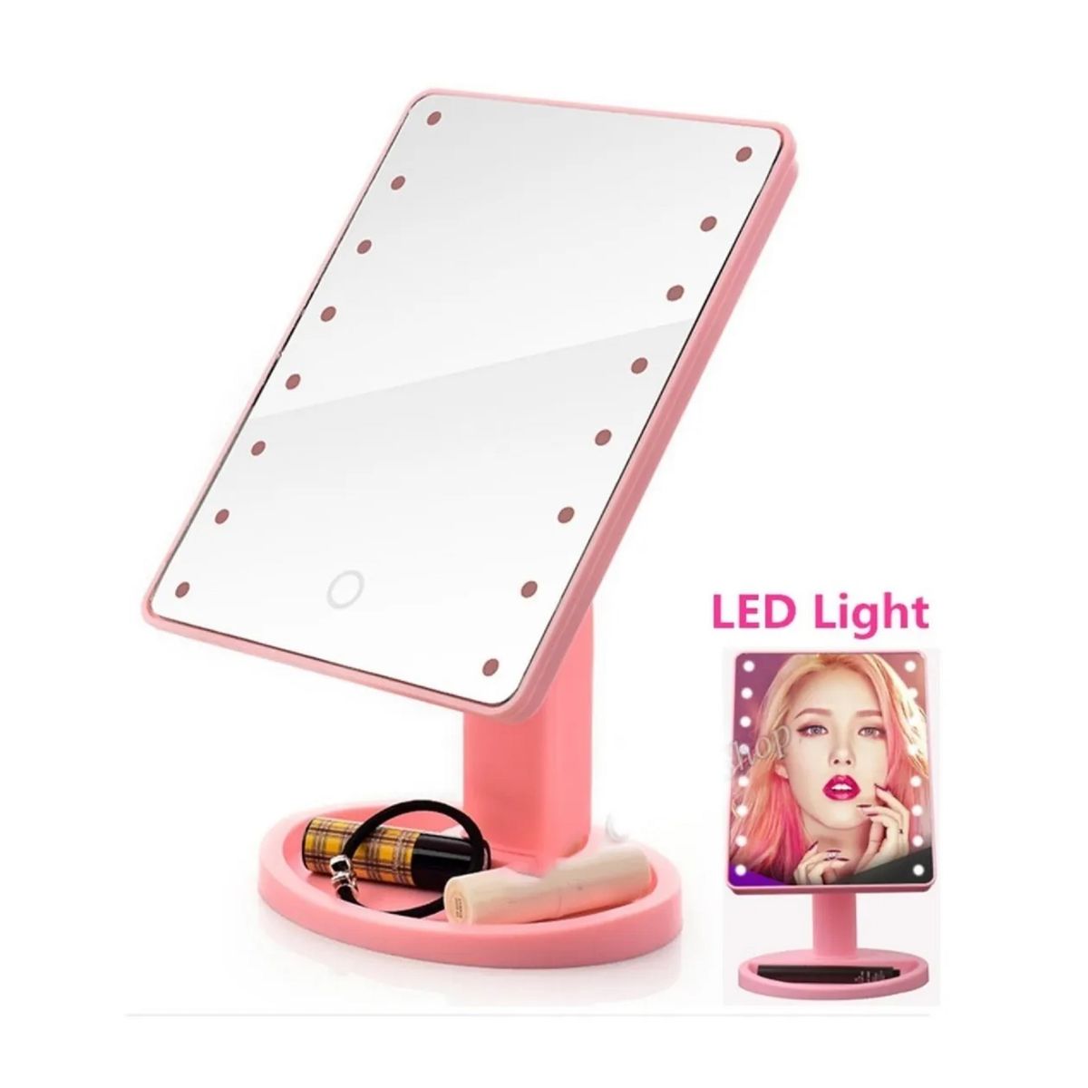 GENERICO - ESPEJO 16 LUZ LED TACTIL MAQUILLAJE USB PORTATIL GIRATORIO