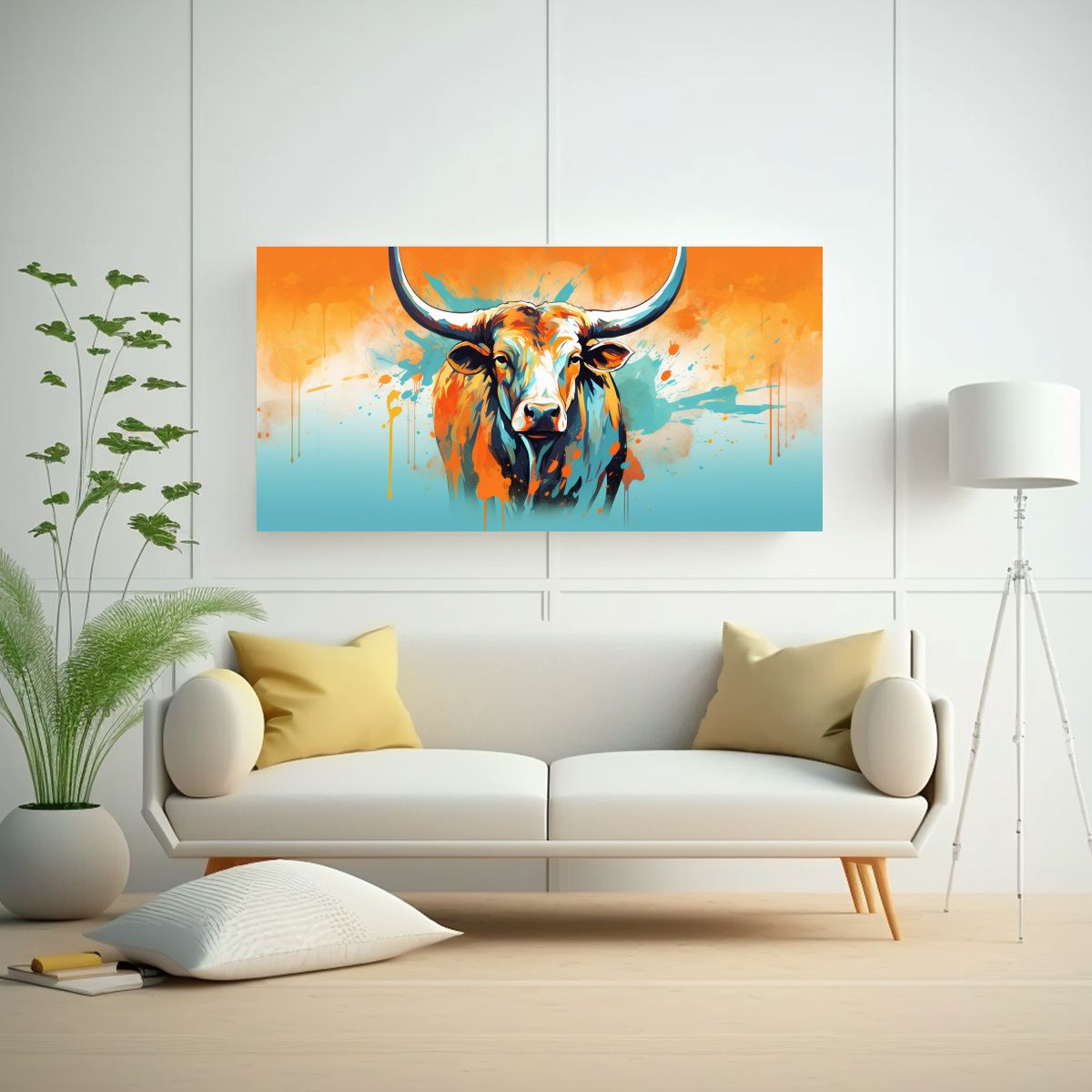 GENERICO - Cuadro Lienzo Belleza Natural Vaca Longhorn En 140x70 Cm