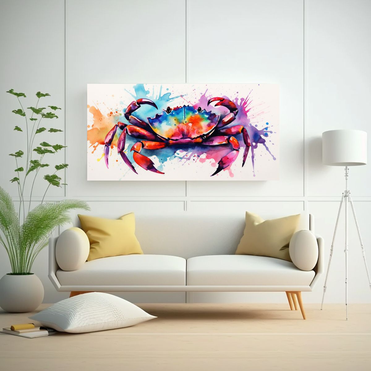 GENERICO - Cuadro Adorno Cangrejo Acuarela Colores Vivos 140x70 Cm