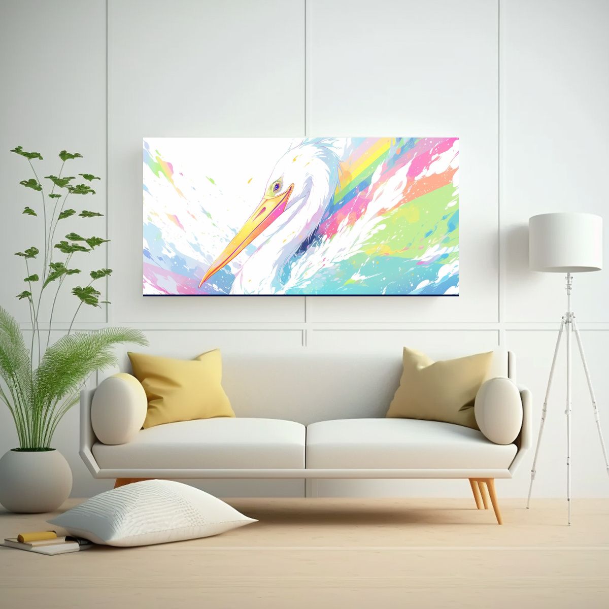 GENERICO - Cuadro Neo Pop Art Pelícano En Colores Arcoíris 140x70 Cm