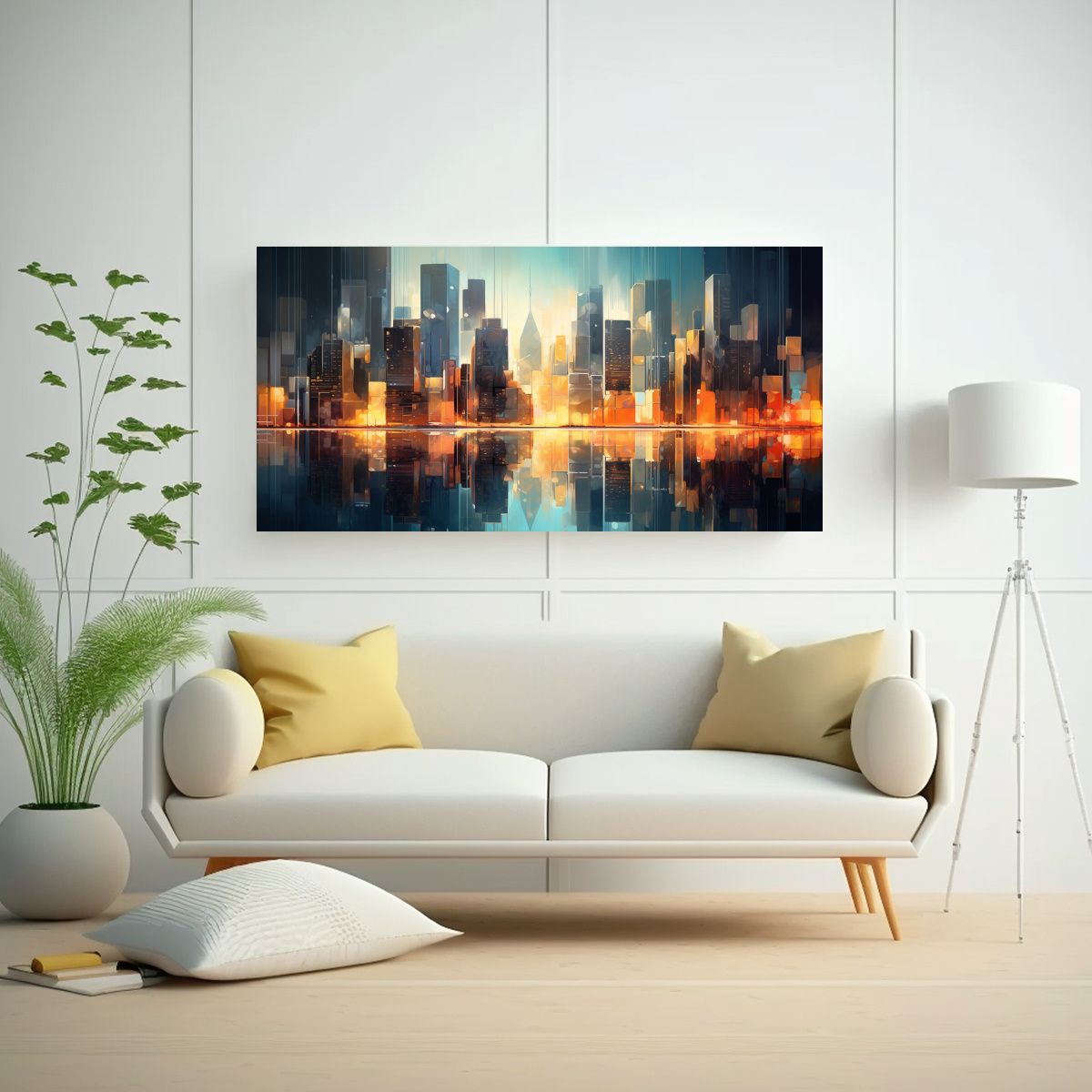 GENERICO - Pintura Abstracta De Edificios Junto Al Agua 120x60 Cm