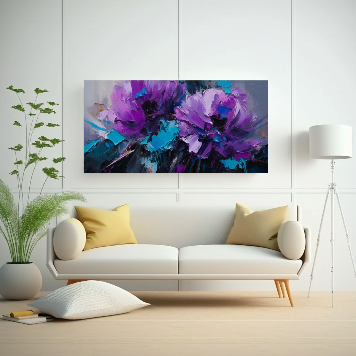 GENERICO - Cuadro Rectangular De Tela En Tonos Morados Y 120x60 Cm