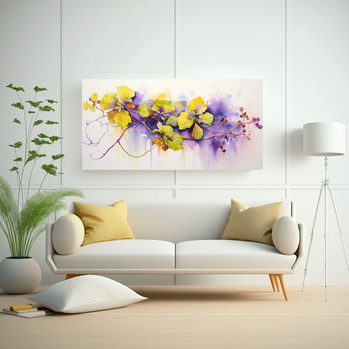 GENERICO - Pintura Abstracta De Flores De Tilo Amarillo Y 140x70 Cm.