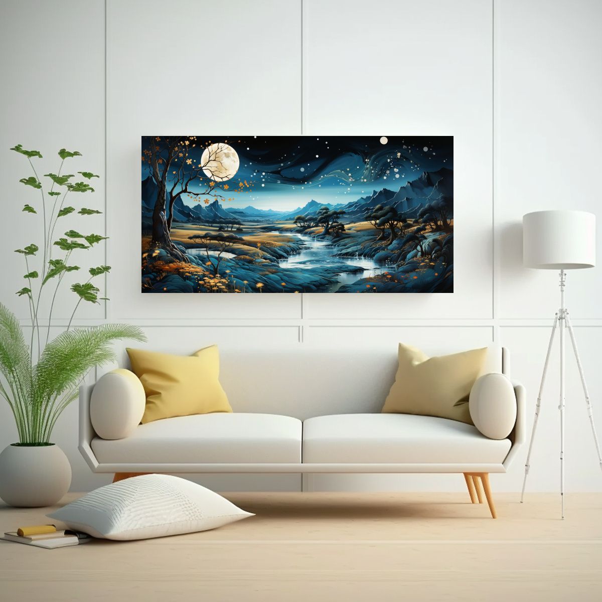 GENERICO - Tela En Bastidor Imagen Colorido Con Luna Y 140x70 Cm