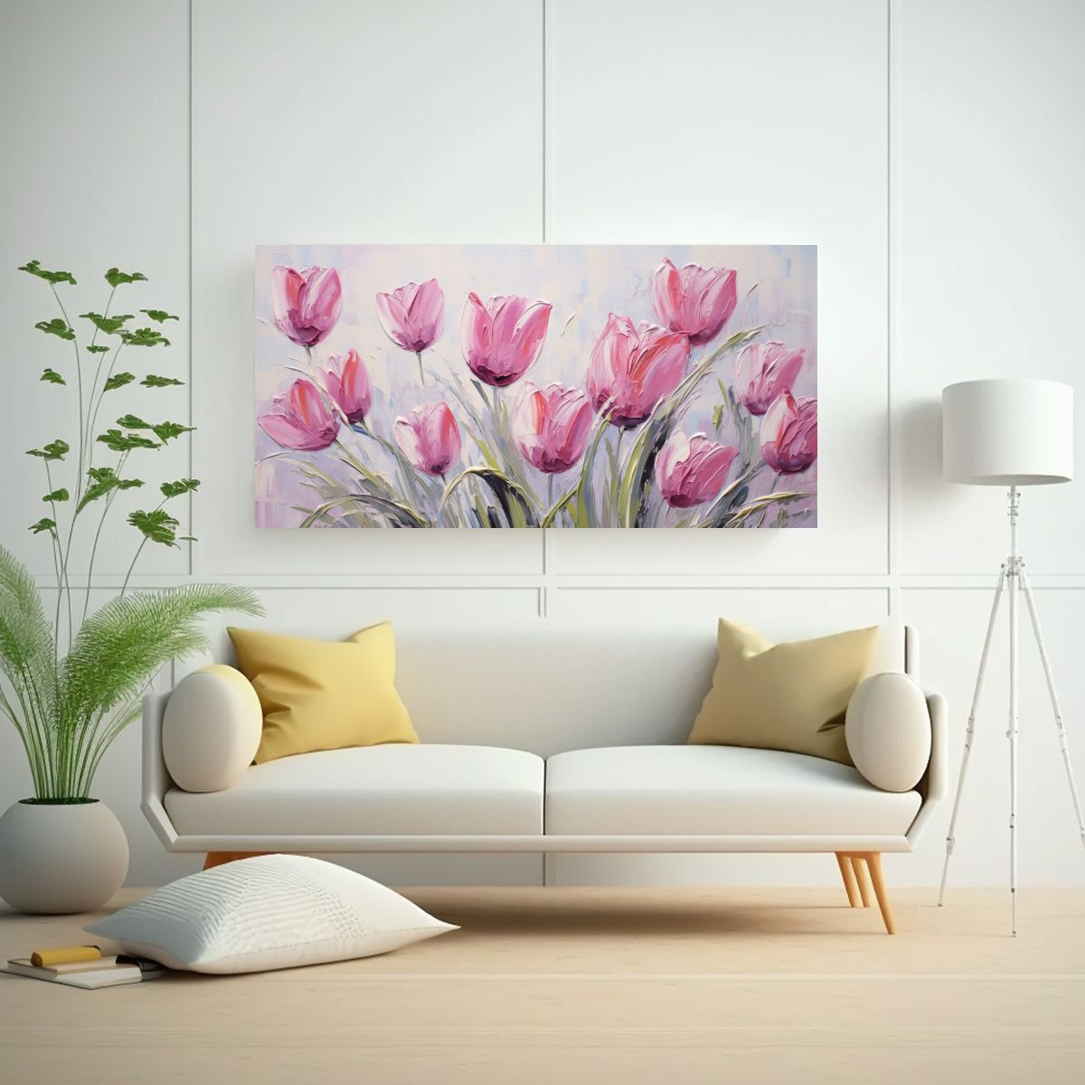 GENERICO - Cuadro Diseño Adorable De Tulipanes Rosados En 120x60 Cm