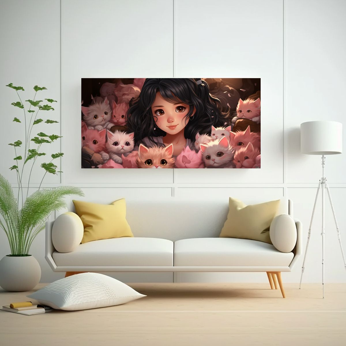 GENERICO - Pintura En Lienzo De Lindos Gatitos Estilo Anime 140x70 Cm