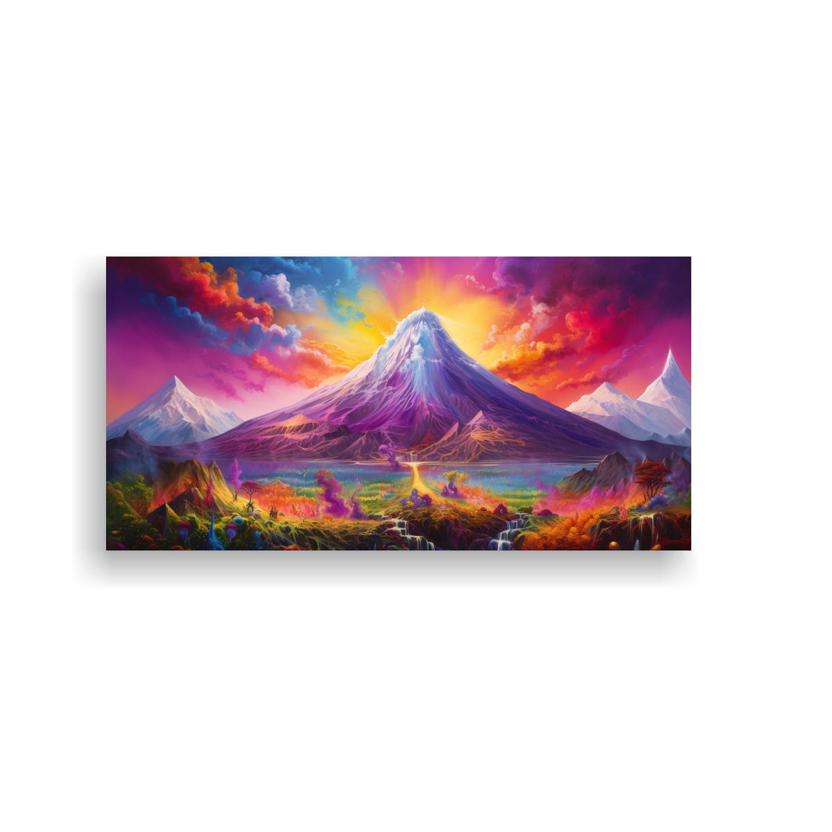 GENERICO - Pintura Abstracta Acuarela Volcán Y Arcoíris 120x60 Cm