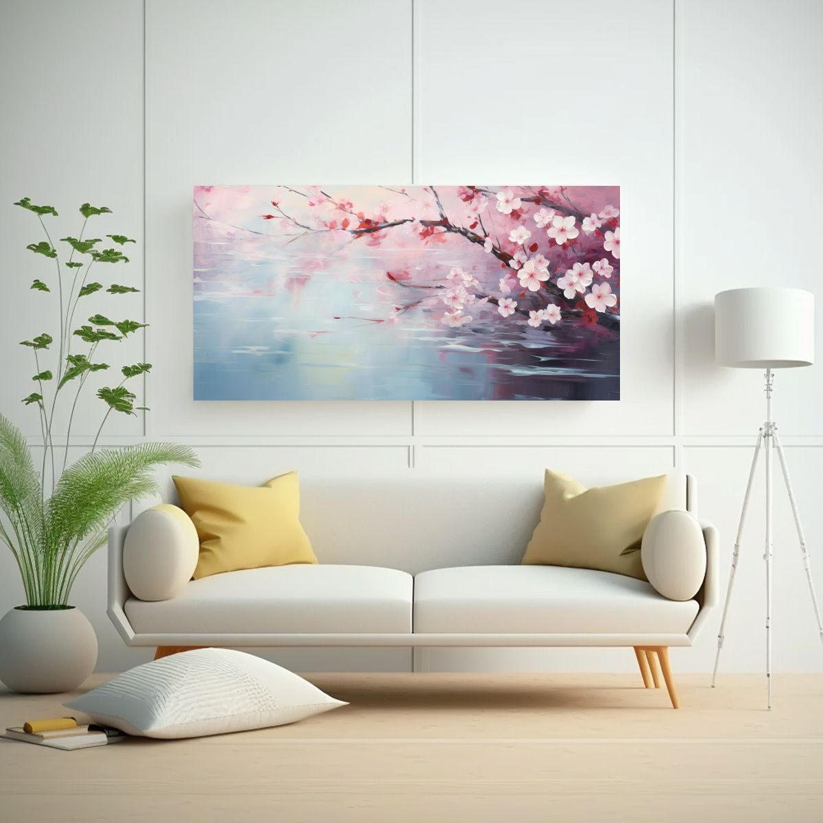 GENERICO - Cuadro Lienzo Tonalidades Cálidas Flores Cerezos 140x70 Cm