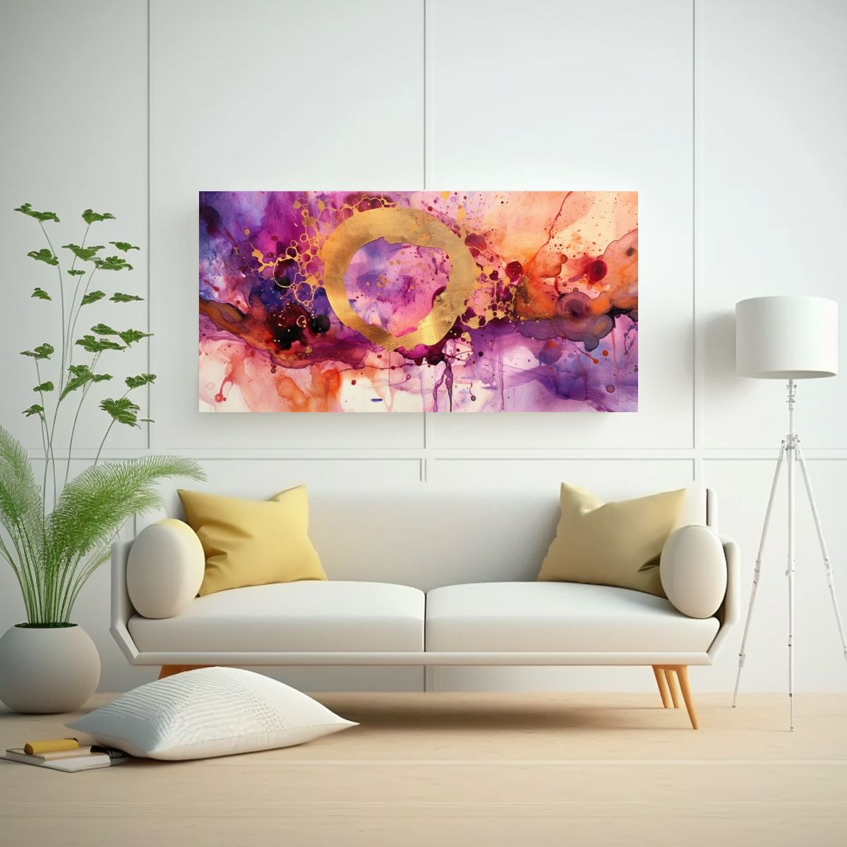 GENERICO - Cuadro Circular Baño Púrpura Pintura Tinta 140x70 Cm