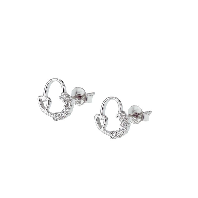 JB JOYAS BARON - Aros de Plata Esterlina 925 Corazón con Circonita