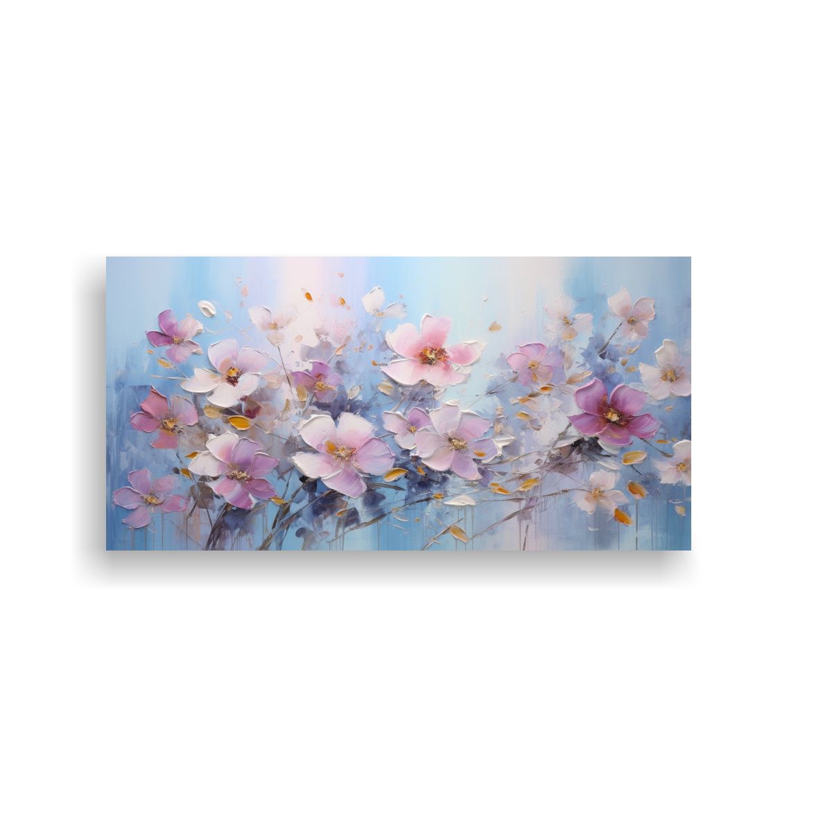 GENERICO - Pintura Al óleo De Flores En Tonos Rosa Y Azul 120x60 Cm