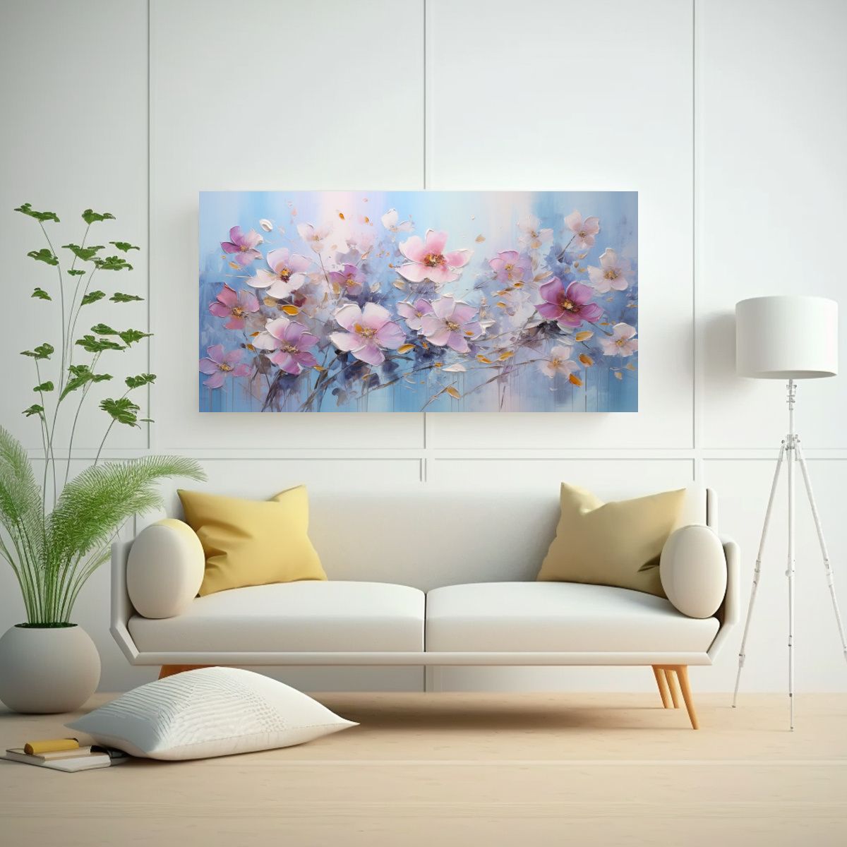 GENERICO - Pintura Al óleo De Flores En Tonos Rosa Y Azul 120x60 Cm