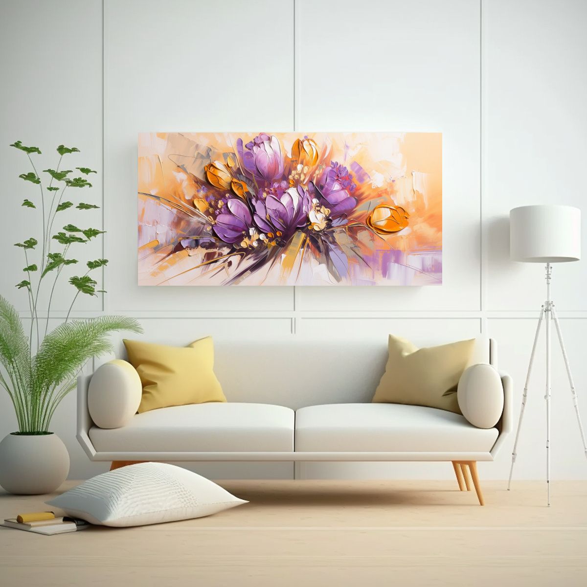 GENERICO - Pintura Sobre Lienzo De Flores Moradas Y Doradas 120x60 Cm